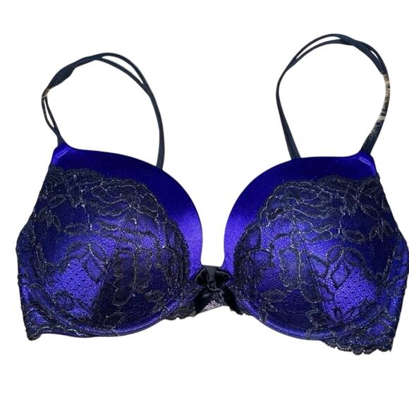 Victoria's Secret Other - Victoria's Secret Purple & Black Lace Padded Push Up Very Sexy Plunge Bra 34b
